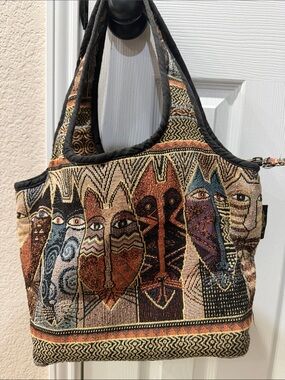 Lauren Burch Tapestry Cat Gato Motif Tote Bag - Multicolor vintage